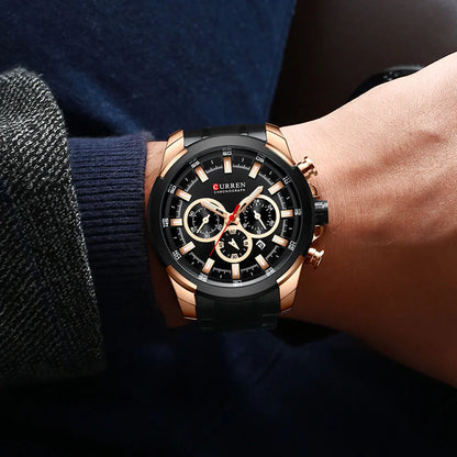 Relógio cronógrafo para homem CURREN, mostrador grande de 48 mm, bracelete em aço inoxidável, três submostradores, relógio de pulso desportivo de quartzo, estilo luxuoso