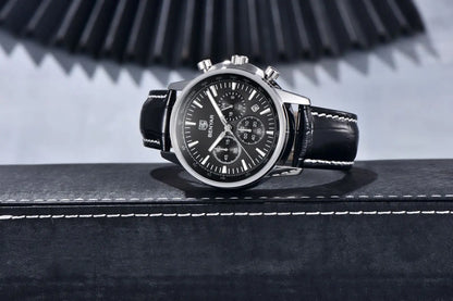 Relógio de luxo para homem Benyar – Cronógrafo com data, bracelete em pele, estanque, luminescente, estilo desportivo e militar, relógio de quartzo