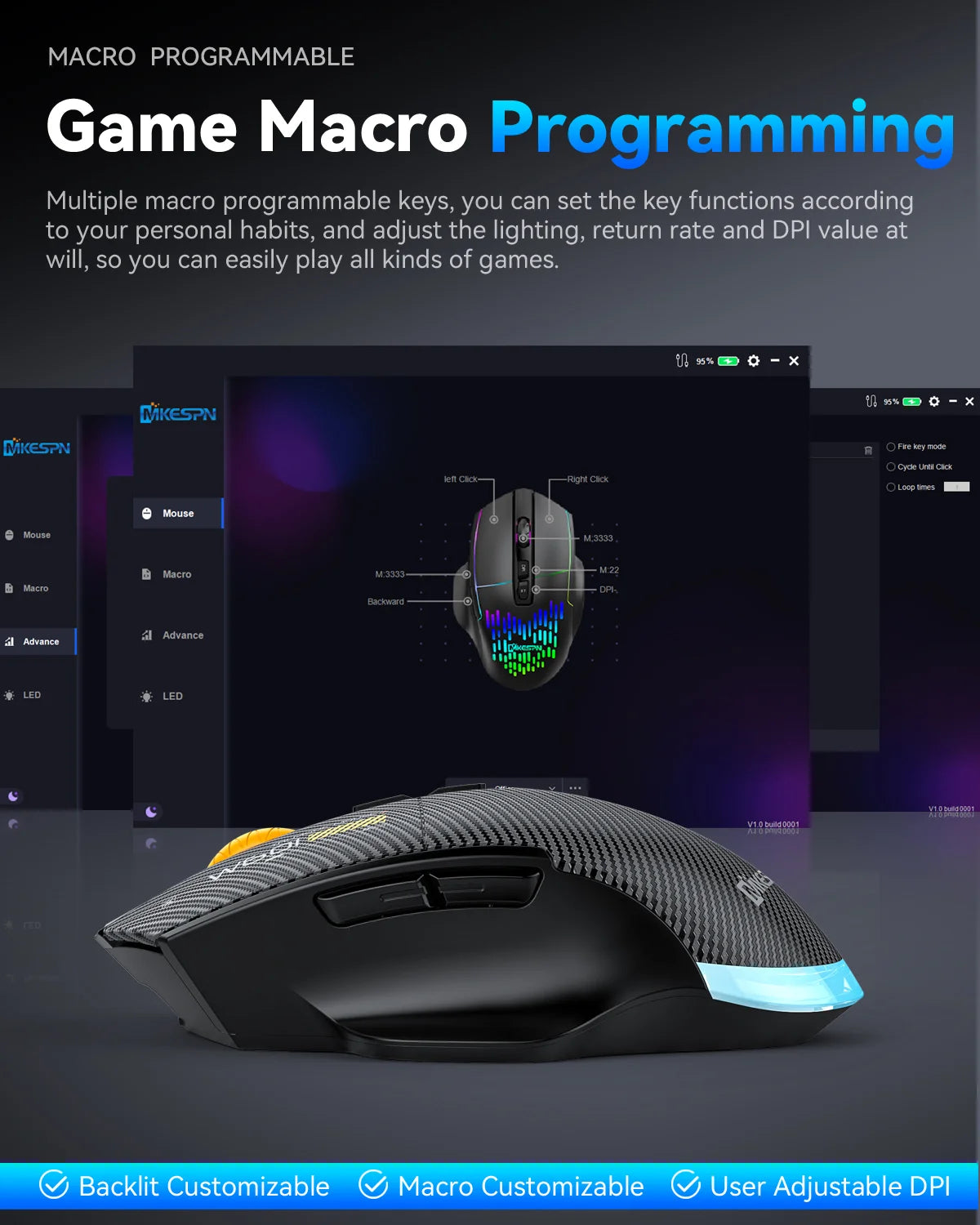 Bezdrátová herní myš Bluetooth, kabelová/bezdrátová RGB myš s 12800 DPI a 7 programovatelnými tlačítky, pro PC, notebook, gaming