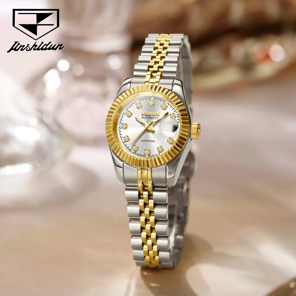 JSDUN 8737 Women Watches High Quality Luxury Elegant Original Mechanical Watch Small Dial Ladies Watch Steel Strap Gifts Box