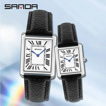 SANDA 9031/1108 Sport Casual Women Men Quartz Watches Reloj Luxury Couple Watch Resistant Leather Strap Square Dial Waterproof