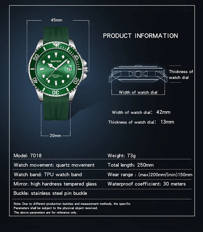 SANDA 7018 Hot Sell Men Quatrz Watch Sport Mens Watches Top Brand Luxury Waterproof Silicone Quartz Clock Men Relogio Masculino
