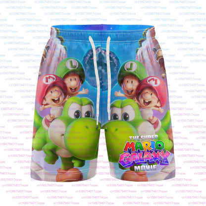 Super Mario Galaxy Cartoon 3D Print Mens Beach Shorts Summer Family Kid Breathable Casual Shorts Quick Drying Loose Shorts Pants