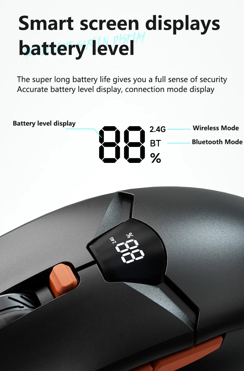 Warvank SX01 langaton pelihiiri älynäytöllä, 6-portainen DPI-säätö, 600mAh ladattava hiljainen Bluetooth-toimistohiiri