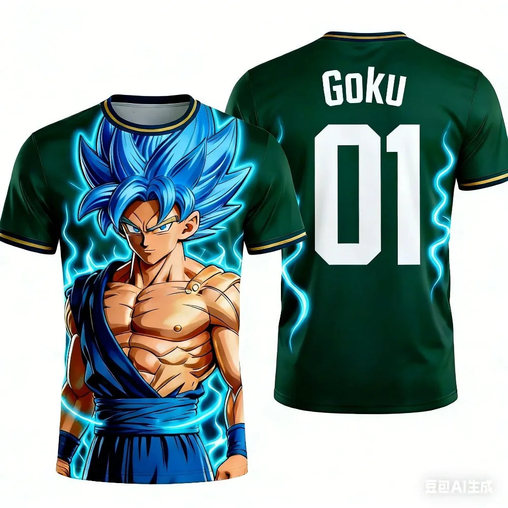 Camiseta informal transpirable para hombre con estampado 3D de Goku de Dragon Ball clásico, verano 2026, anime, unisex para familia y niños, estilo jersey deportivo de fútbol