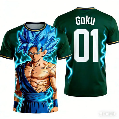 Camiseta informal transpirable para hombre con estampado 3D de Goku de Dragon Ball clásico, verano 2026, anime, unisex para familia y niños, estilo jersey deportivo de fútbol
