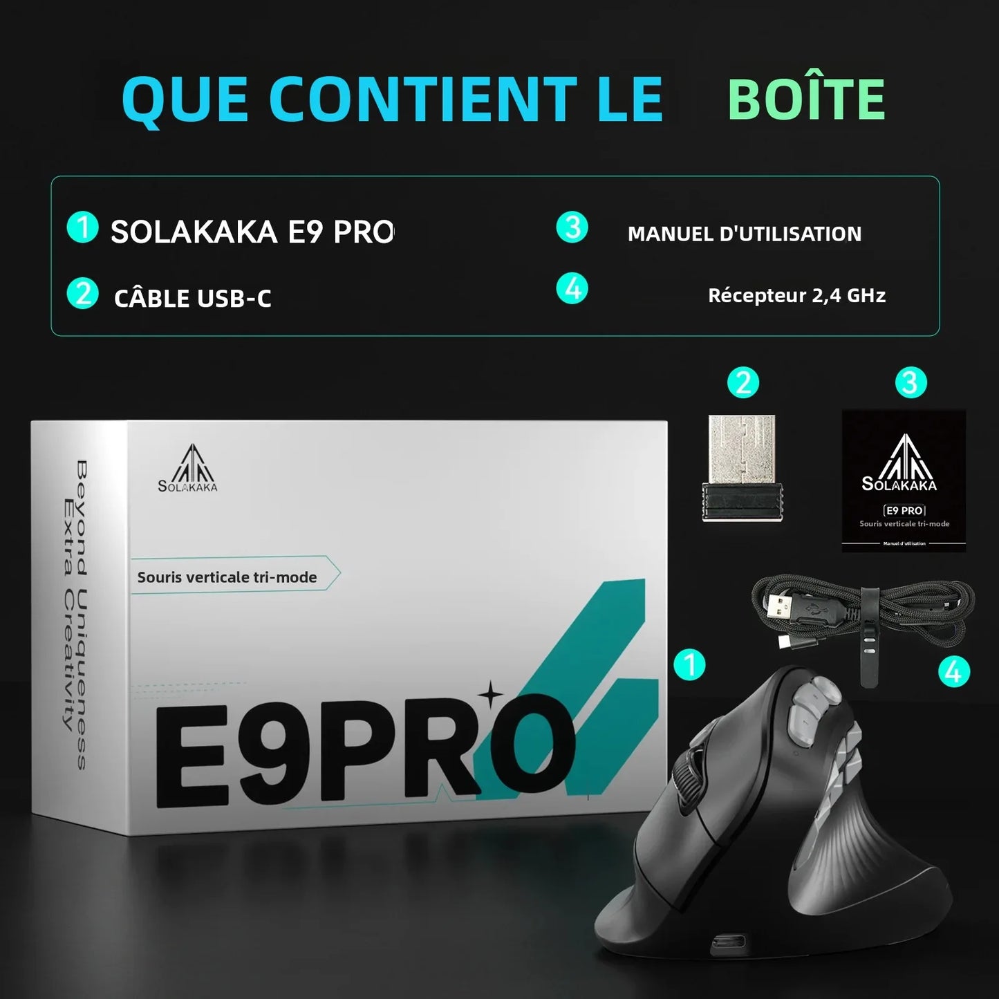 SOLAKAKA E9 Pro MMO verticale muis PAW3395-sensor 1000mAh batterij 45° verticale grip ergonomische muis 8k gamingmuis