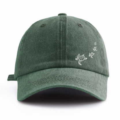 1pc Turtle Print Washed Baseball Cap for Adults,Minimalist Retro Style Casual Soft Adjustable Dad Hat,Perfect As Gift