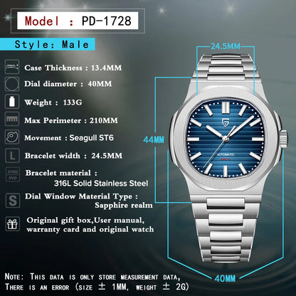 PAGANI DESIGN 2025 New Men's Watches Luxury Automatic Watch For Men Mechanical 40MM WristWatch Stainless Steel AR Sapphire glass