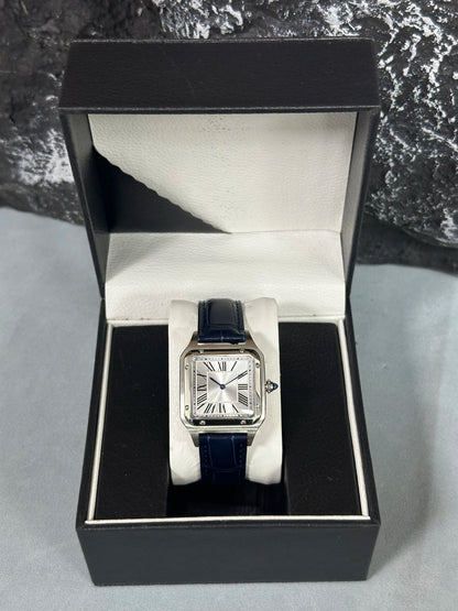 2025 new Luxury High Quality Lovers Quartz Watch Mens Women Fashion Square Leather Men silvery White Sapphire Wristwatch