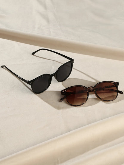 2Pcs Women's Fashionable Round Frame Glasses Chic Black, Tortoiseshell Combination Glasses Daily Wear Holiday Gifts