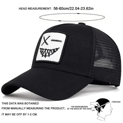 Unisex X Smiling Face Teeth Embroidery Baseball Net Caps Spring Summer Outdoor Sunscreen Hat Adjustable Casual Trucker Hats