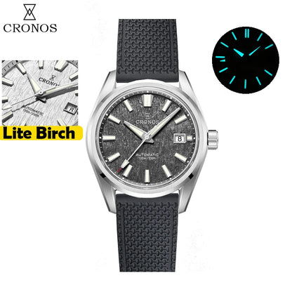 Cronos Men Watch 39mm Automatic Miyota 9015 Movement Wristwatches White Dial Birch Pattern Solid Links Sapphire 10 ATM L6040M