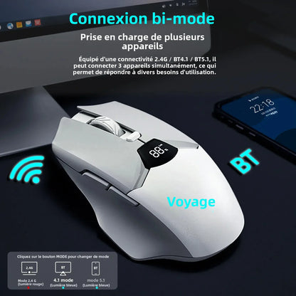 Trådløs Bluetooth-mus med digital batterivisning, lydløs ergonomisk mus til PC, bærbar computer og gaming, 2.4G/Bluetooth 5.0
