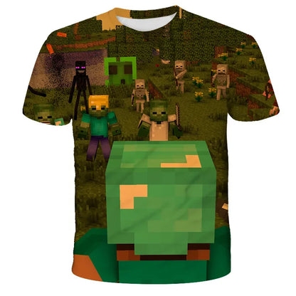Boys T Shirt Minecraft Popular Tops 3D Printed Casual Summer Cute Boys Girls Building Blocks Cartoon T-shirt Inside Outside Mc