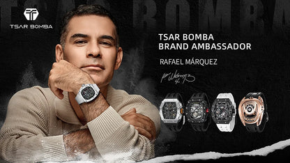 TSAR BOMBA Watch for Men Luxury Brand Tonneau Design Waterproof Clock Stainless Steel Wristwatch Fashion Rectangle Mens Watch