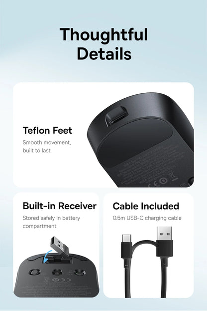 【NOVINKA】Baseus EM2 ergonomická bezdrátová myš Bluetooth 5.3 2.4G nabíjení Type-C ultralehká tichá myš s přizpůsobitelným tlačítkem