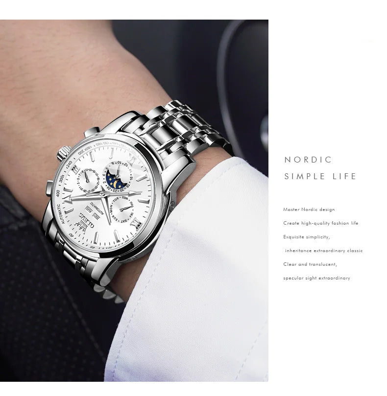 OLEVS 6633 Luxury Men's Watches Automatic Green Watch Men Stainless Steel Waterproof Business Sport Mechanical Wristwatch 6633