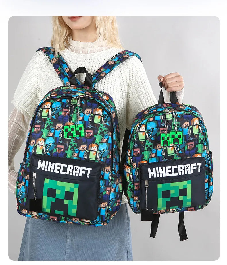 In Stock Minecraft Backpack Graffiti Print Lightweight School Backpack Casual Daily Travel Bag For Male Young Men Outdoor Use
