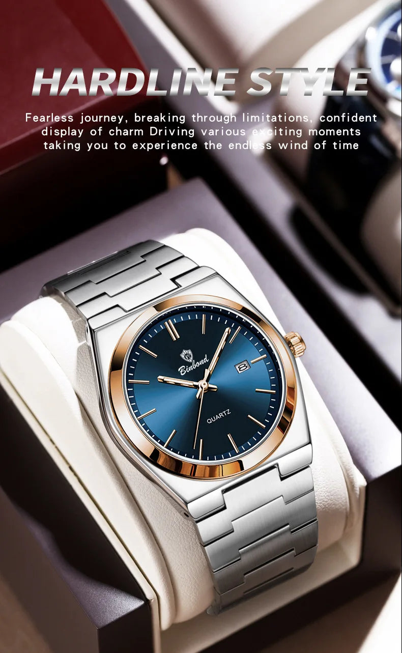 UTHAI Men Watch Light Luxury Brand Stainless Steel Calendar Waterproof Male Business Leisure Fashion Quartz Clock Watch