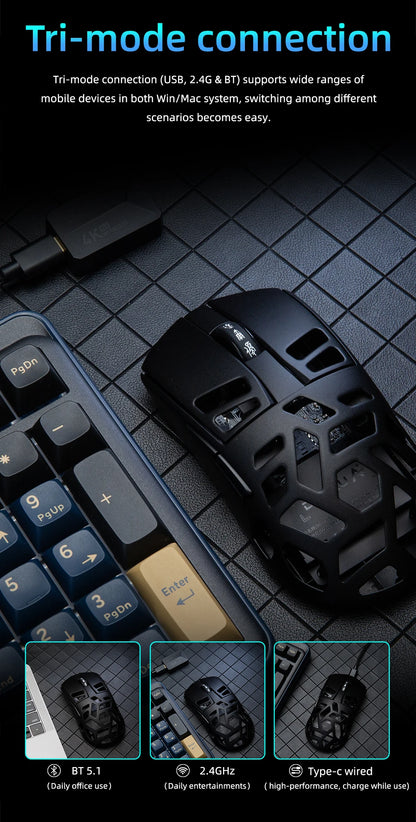 DAREU Al-mg Tri-mode 8Khz PBT bezdrôtová herná myš s rýchlym nabíjaním PAW3950 30000 DPI, ľahká, pre PC hráčov
