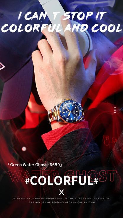 OLEVS 6650 Men Watch Classic Original Automatic Mechanical Watch For Man Zircon Scale Waterproof Luminous Stainless Steel Watch