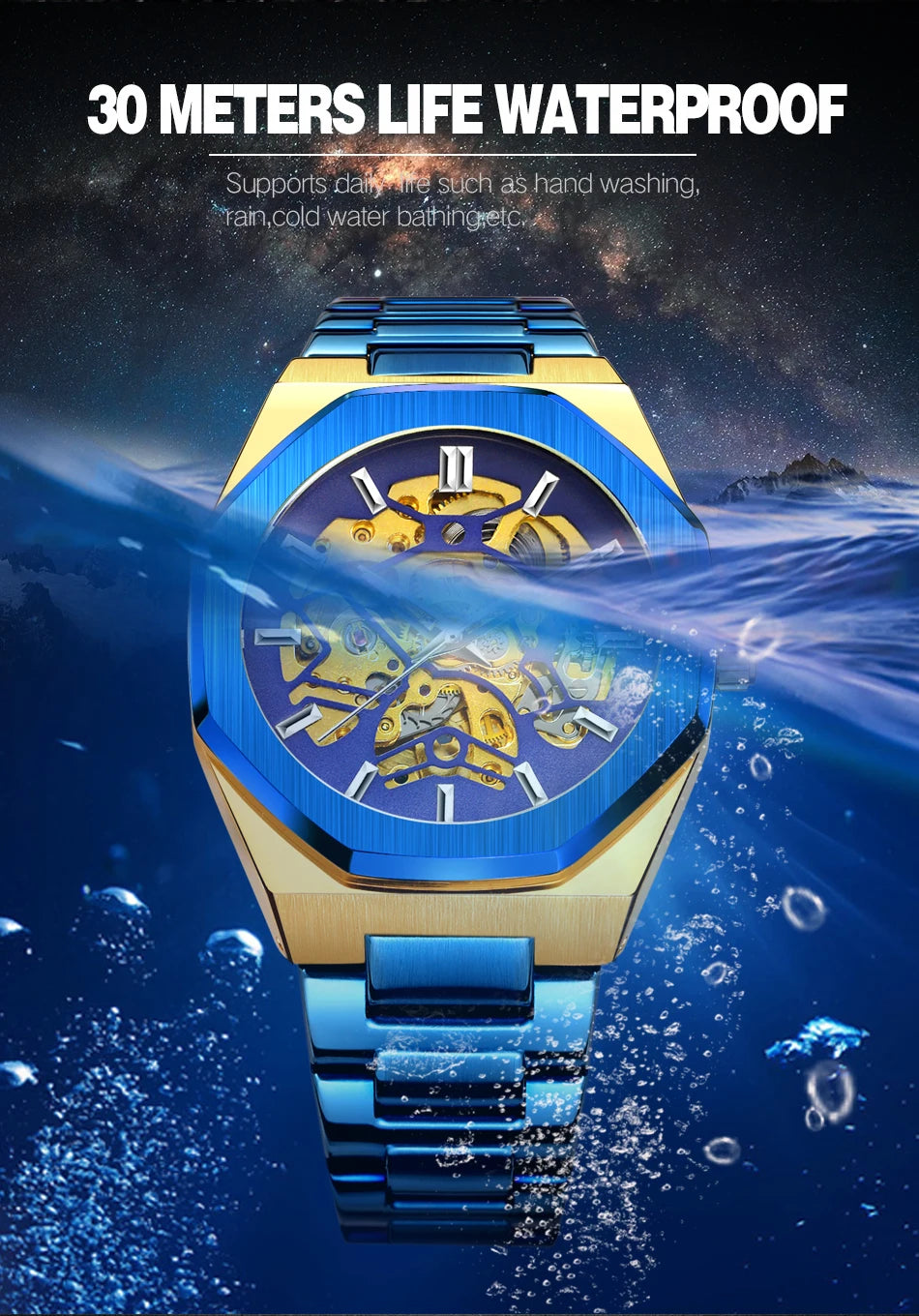 FORSINING 344D Top Brand Luxury Skeleton Automatic Mechanical Men's Watch Hollow Design Luminous Stainless Steel Strap Clock Men