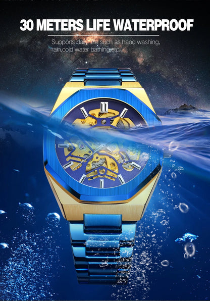 FORSINING 344D Top Brand Luxury Skeleton Automatic Mechanical Men's Watch Hollow Design Luminous Stainless Steel Strap Clock Men