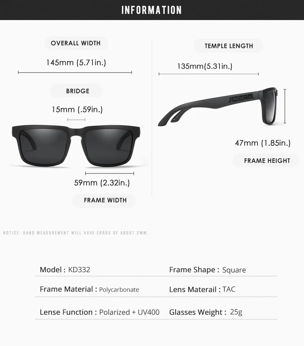 Kdeam High Quality Original Brand Design Polarized Sunglasses for Women Men Fashion Unisex  Trendy Outdoor Eyewear For Couple