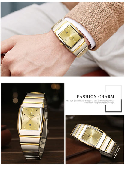Relogio Masculino WWOOR New Man's Square Watch For Men with Automatic Date Luxury Stainless Steel Gold Mens Quartz Wrist Watches