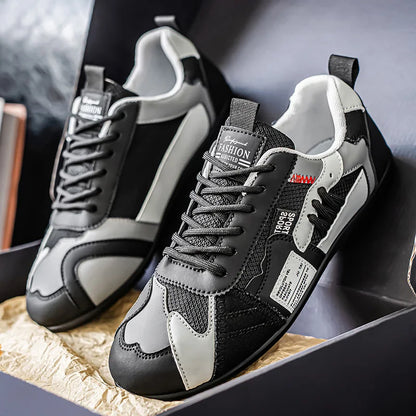 Chaussures de sport décontractées respirantes en maille color-block noir et gris pour hommes, chaussures d'été fines rétro Forrest Gump, chaussures légères à semelle souple, absorbant les chocs, antidérapantes, polyv