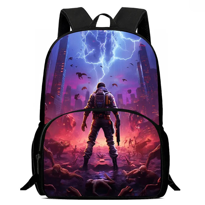 15-инчова Fortnite раница с анимационен дизайн, унисекс, за момчета и момичета, с преден джоб, лека ученическа раница с голям капацитет