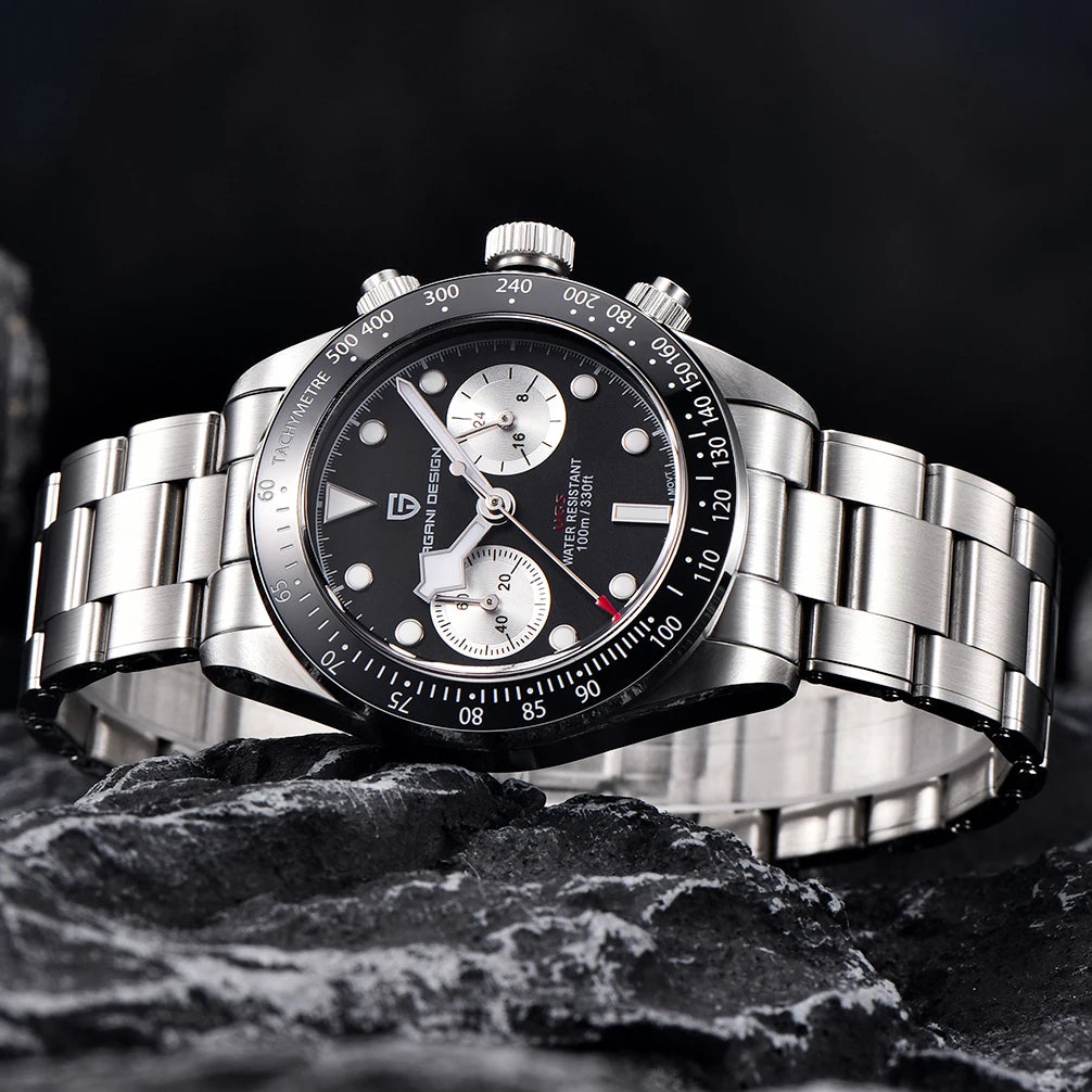 Relógio para homem PAGANI DESIGN «Panda» – Cronógrafo de quartzo de luxo, estanque, vidro de safira com tratamento antirreflexo, relógio desportivo luminescente