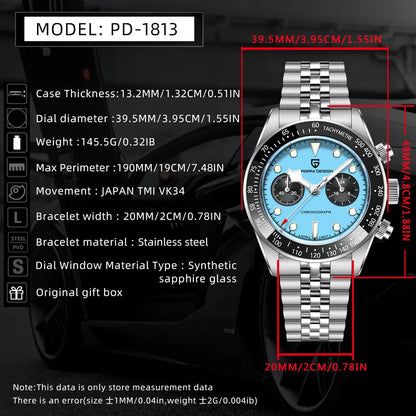 2026 New PAGANI DESIGN BB Flamingo Chronograph Luxury Sports Quartz Watch Men Sapphire mirror 100M Waterproof Fashion Wristwatch