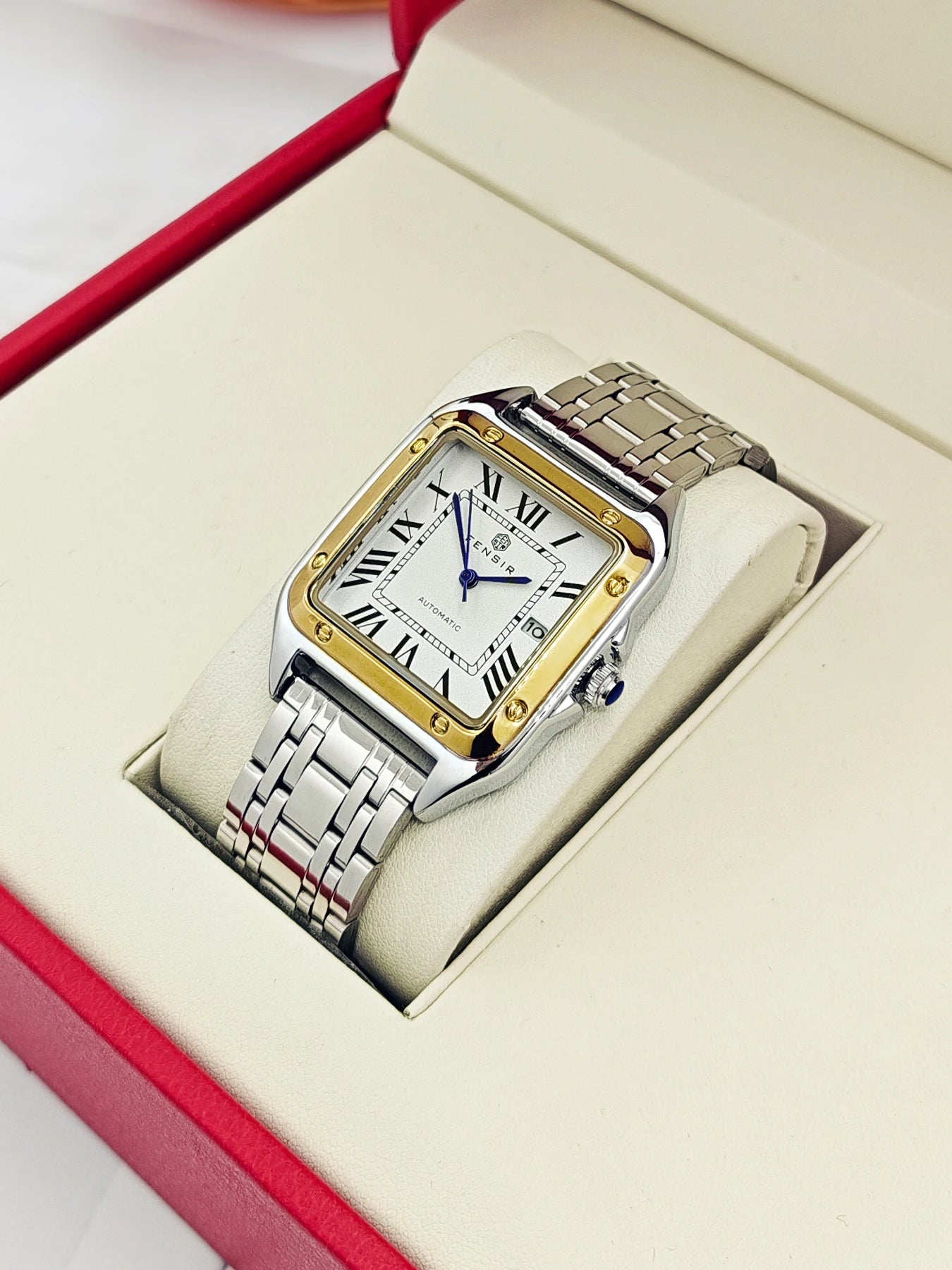 Luxury Square Watch for Men, Calendar Display, Stainless Steel Strap, High-End Luxury Small Square Men's Watch, Stylish Business Casual Versatile Trendy Men's Wristwatch, the Best Gift for Him