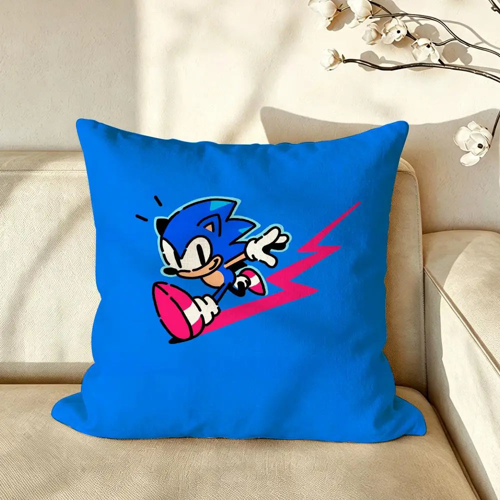 Character S-Sonic the H-Hedgehog Cushion Cover Pillow Case Anti-dustmite Pillowcase Silky Short Plush Sofa Cushion Cover hot