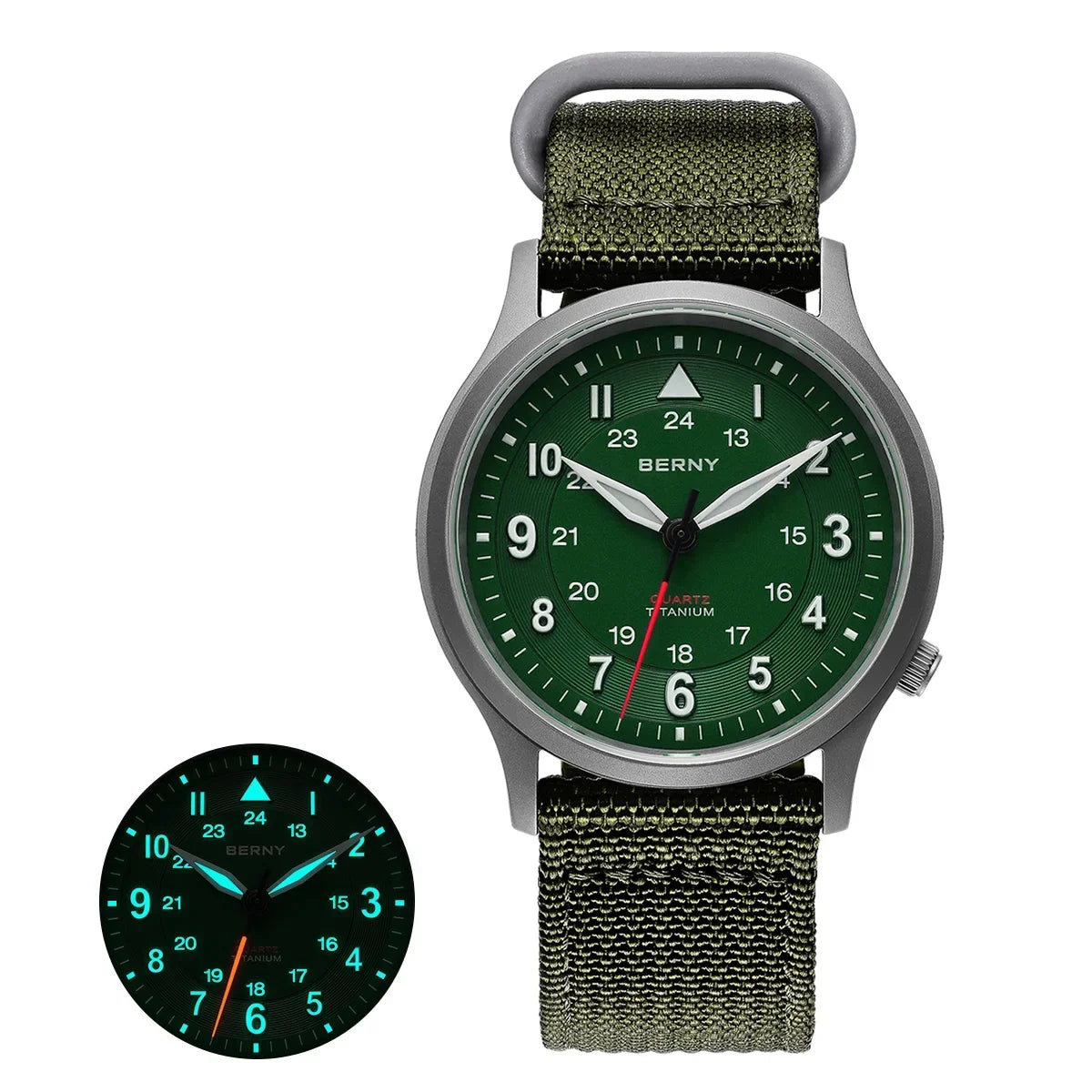 BERNY Full Titanium Watches for Men Outdoor Quartz Men's Field Wristwatch VH31 Super Luminous Sapphire Easy Read Watch