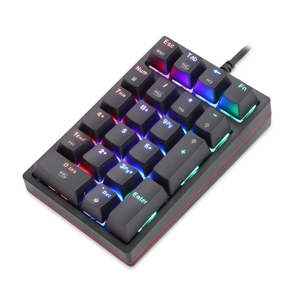Motospeed K24 Macro Mechanical Numeric Keypad Wired 21 Keys RGB Backlight Numpad Gaming Keyboard Red Blue Switch For PC Notebook