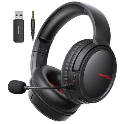Casque de jeu sans fil BINNUNE avec micro, léger, circum-auriculaire, faible latence, Bluetooth, micro à réduction de bruit