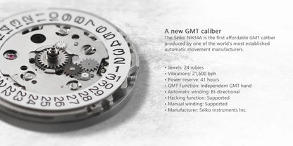 WISHDOIT 2025 New NH34 Men's Sports Automatic Mechanical GMT Sapphire Stainless Steel Waterproof 15 ATM With Rubber Strap