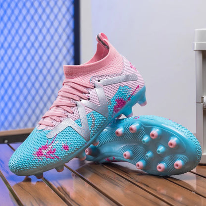 AG/FG Long Studs Soccer Shoes, PU Fabric Mixed Upper, TPU Sole Wear-Resistant Anti-Slip, Men Women Kids Youth Outdoor Sports