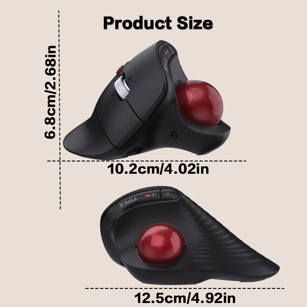 JOMAA Speed Roller-trackballmuis, draadloze duimbediende muis, stille klik, oplaadbare ergonomische trackballmuis