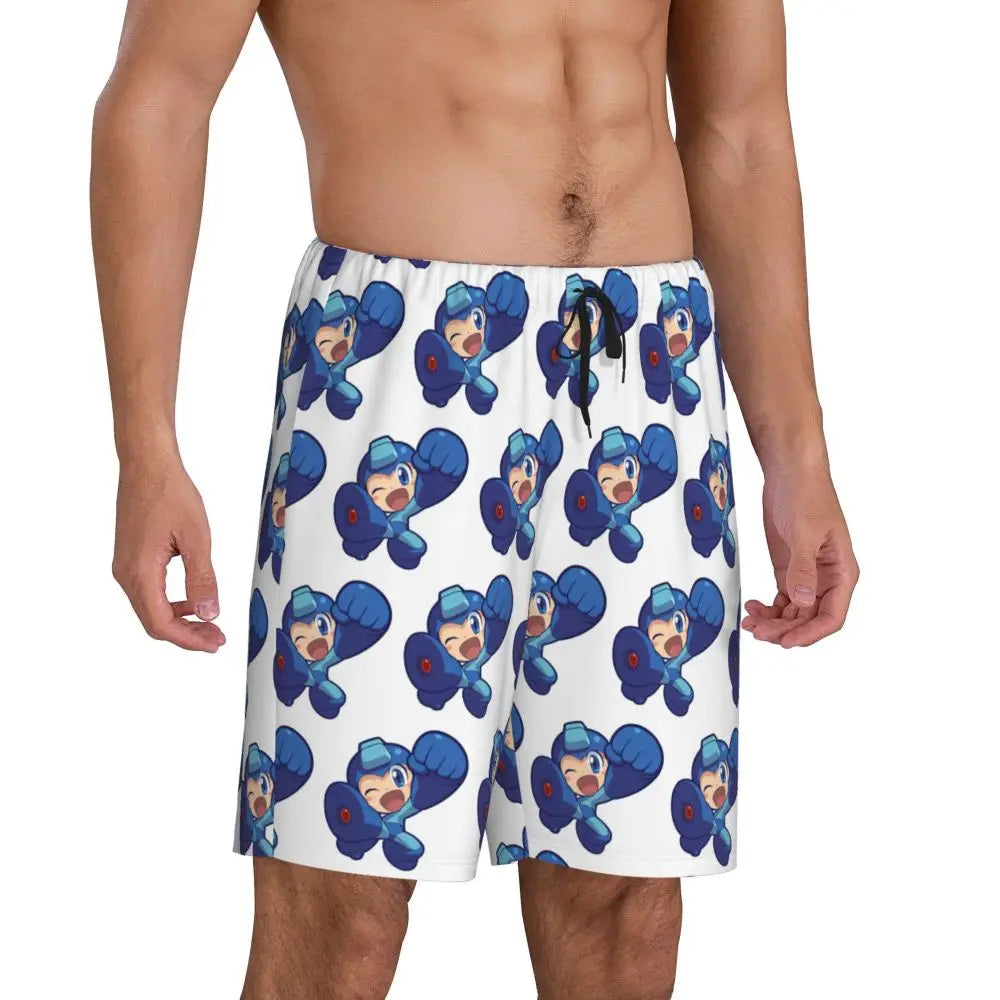 Custom Megaman Video Game Mega Man Short Pajama Pants Men Sleepwear Sleep Lounge Bottom Shorts Sleeping Pants