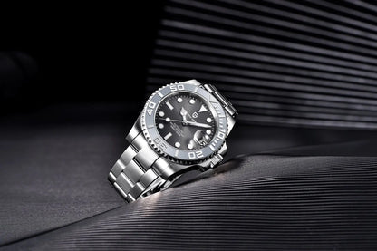 PAGANI DESIGN Automatic Watch Rose Gold Diver Watch 100M Waterproof Luxury Sport Wristwatch Black Rubber Strap Relogio Masculino