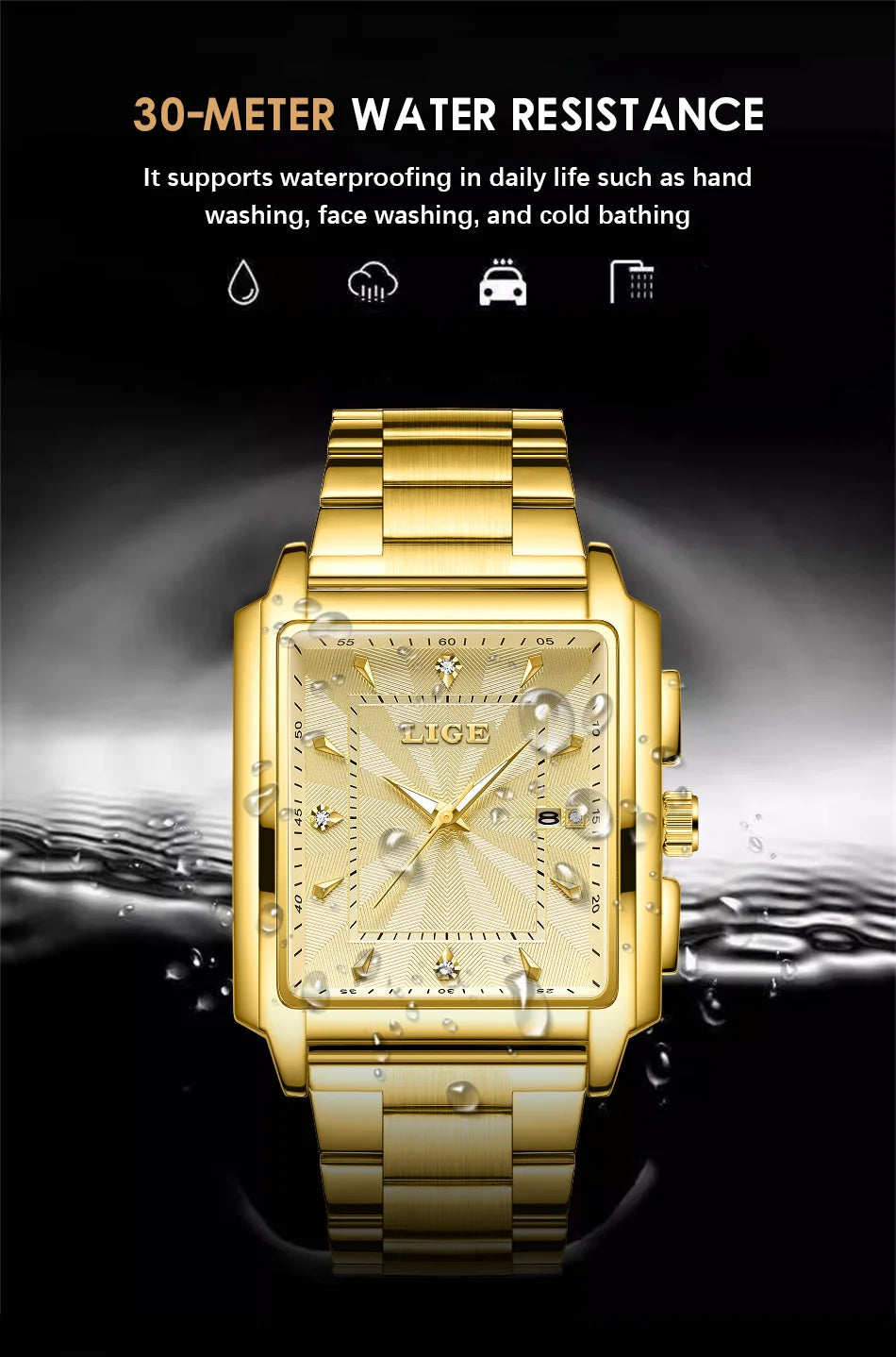 Relogio Masculino LIGE Fashion Military Watch Men Square Mens Watches Top Brand Luxury Waterproof Quartz Chronograph Wristwatch