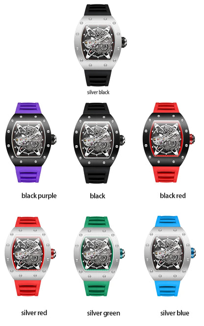 ONOLA Luxury Automatic Watch Men Fashion Hollow Silicone Waterproof Mechanical Watch Men Military Sports Watch Clock