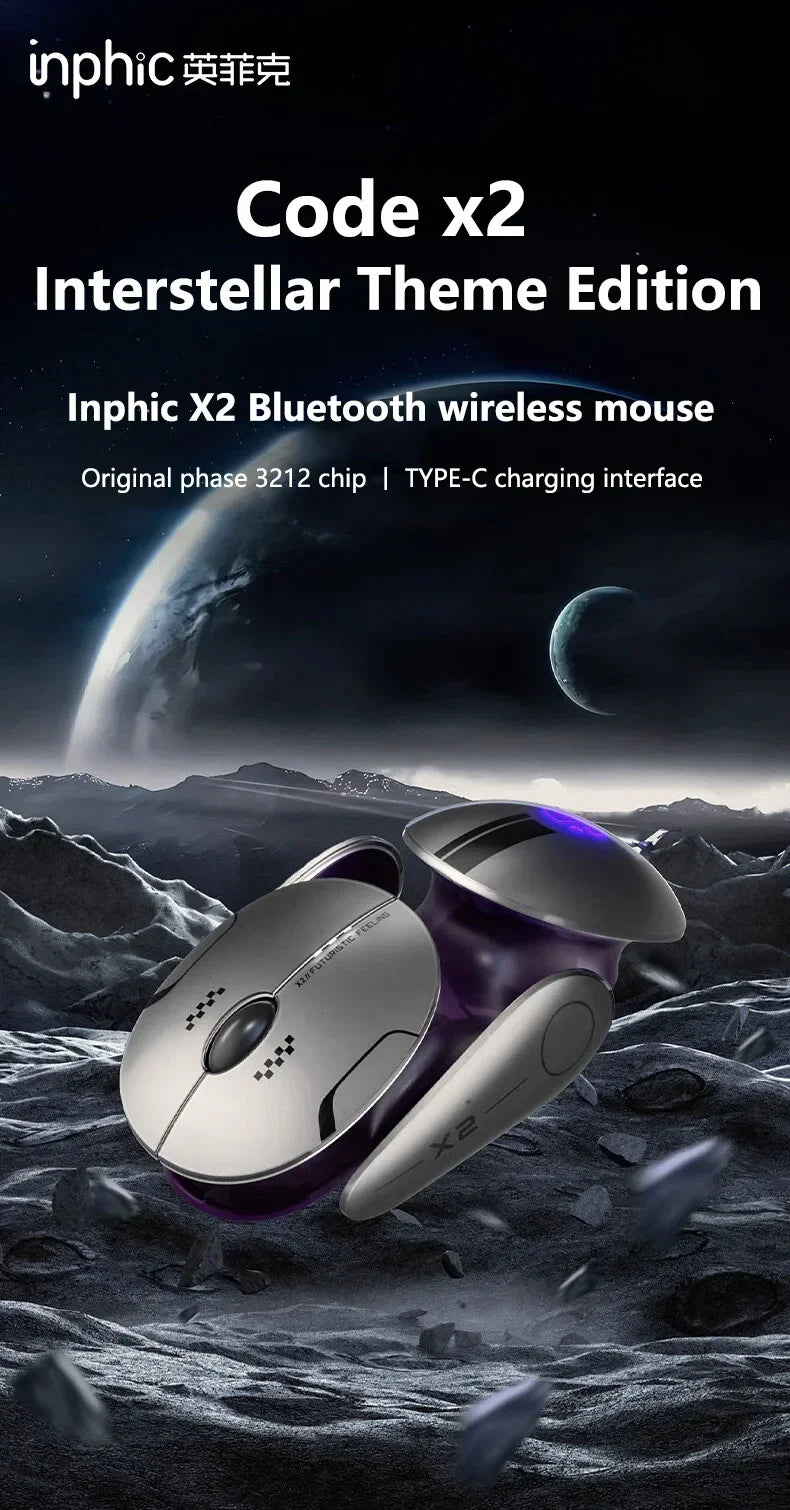 Inphic X2 trostruki način rada metalni Bluetooth bežični miš, tihi, punjivi, s e-sport pozadinskim osvjetljenjem, gaming dodatak za PC i prijenosna računala, poklon