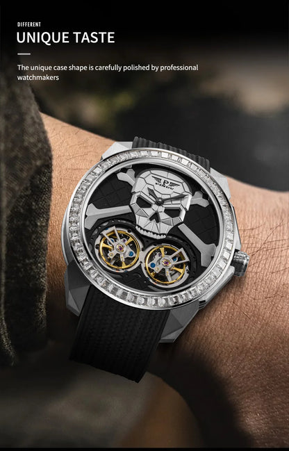 PINDU Watch New TOP Men Mechanical Watches Double Flywheel Automatic Movement Sapphire 5ATM Waterproof 45.5MM Wristwatches Men