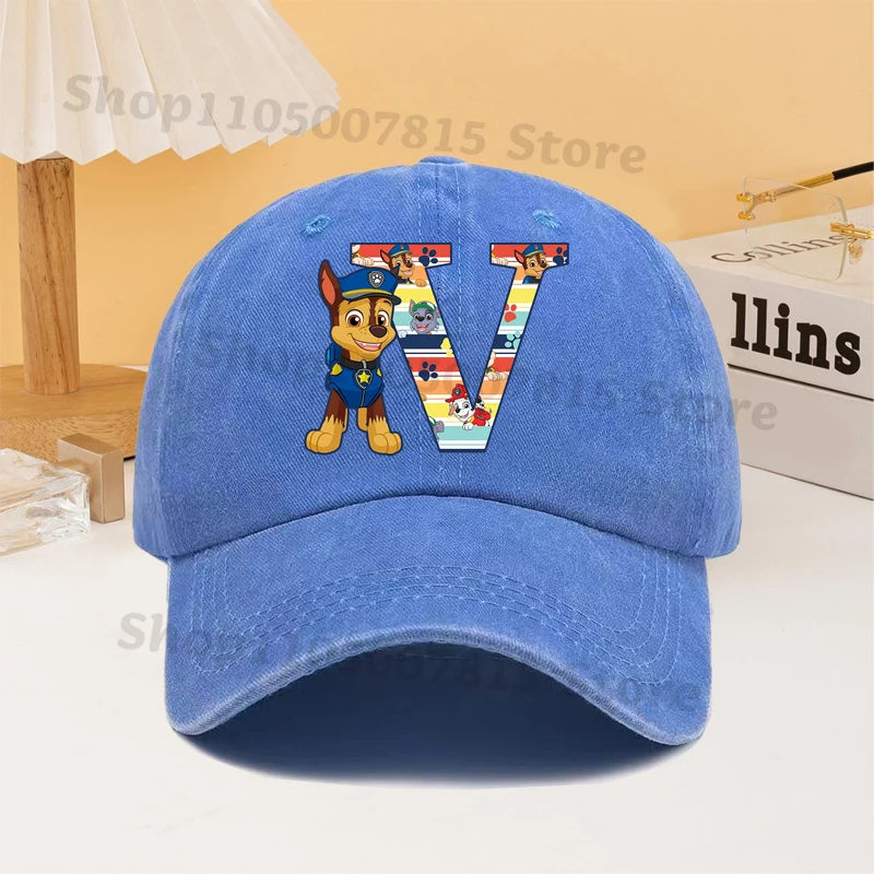 Paw Patrol Fashion Baseball Cap for Men Women Cartoon Letter A-Z Printed Peaked Caps Male Female Summer Hip Hop Sunshade Hat