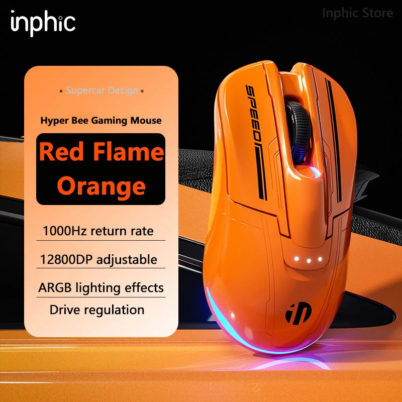 Bezdrátová Bluetooth herní myš INPHIC Super Racing Car Series s baterií 500mA, zobrazením stavu baterie a přizpůsobitelnými světelnými efekty
